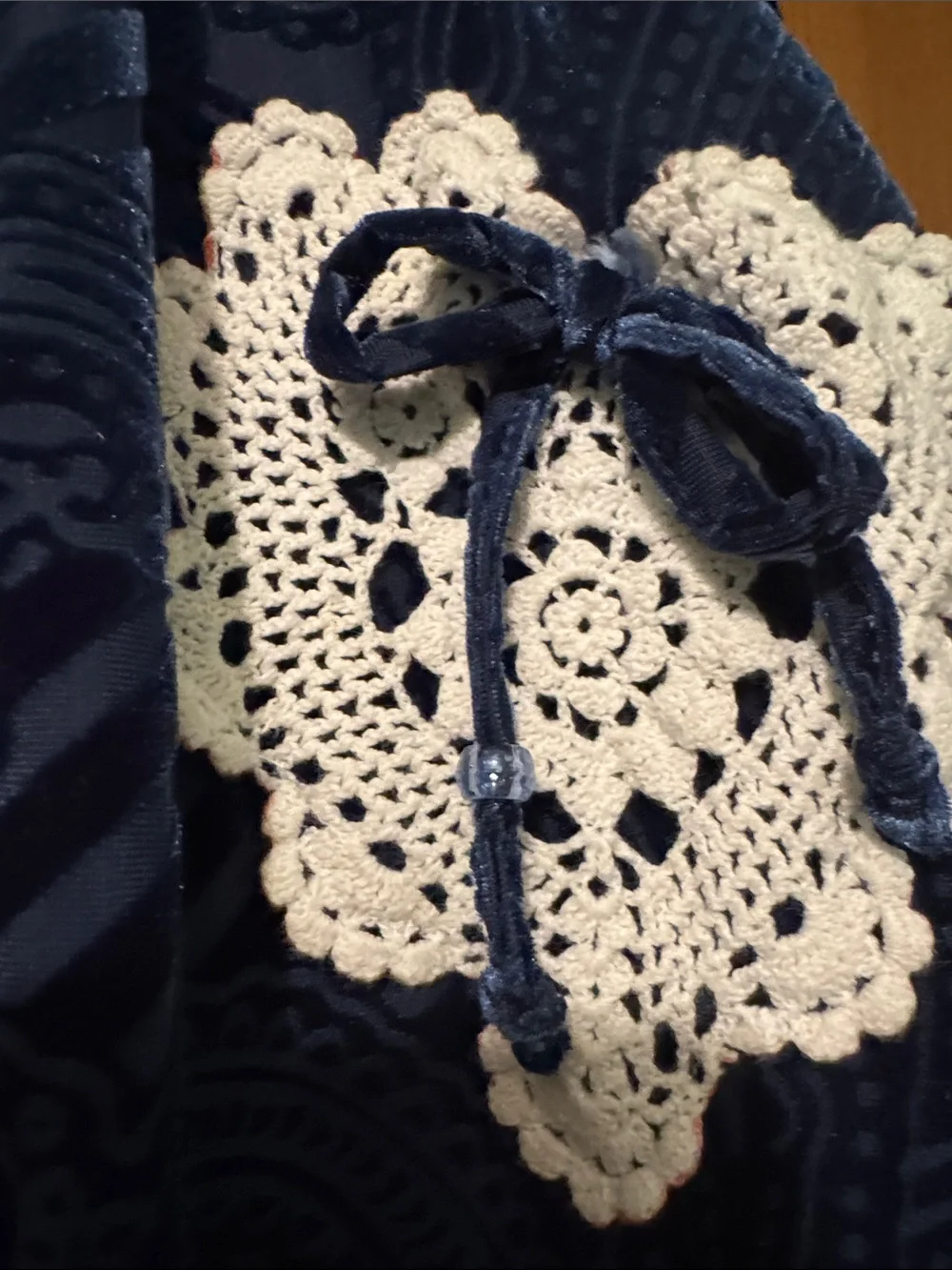 Boho Patchwork Navy and Cream Wide-Leg Pants - Picture 2 of 5